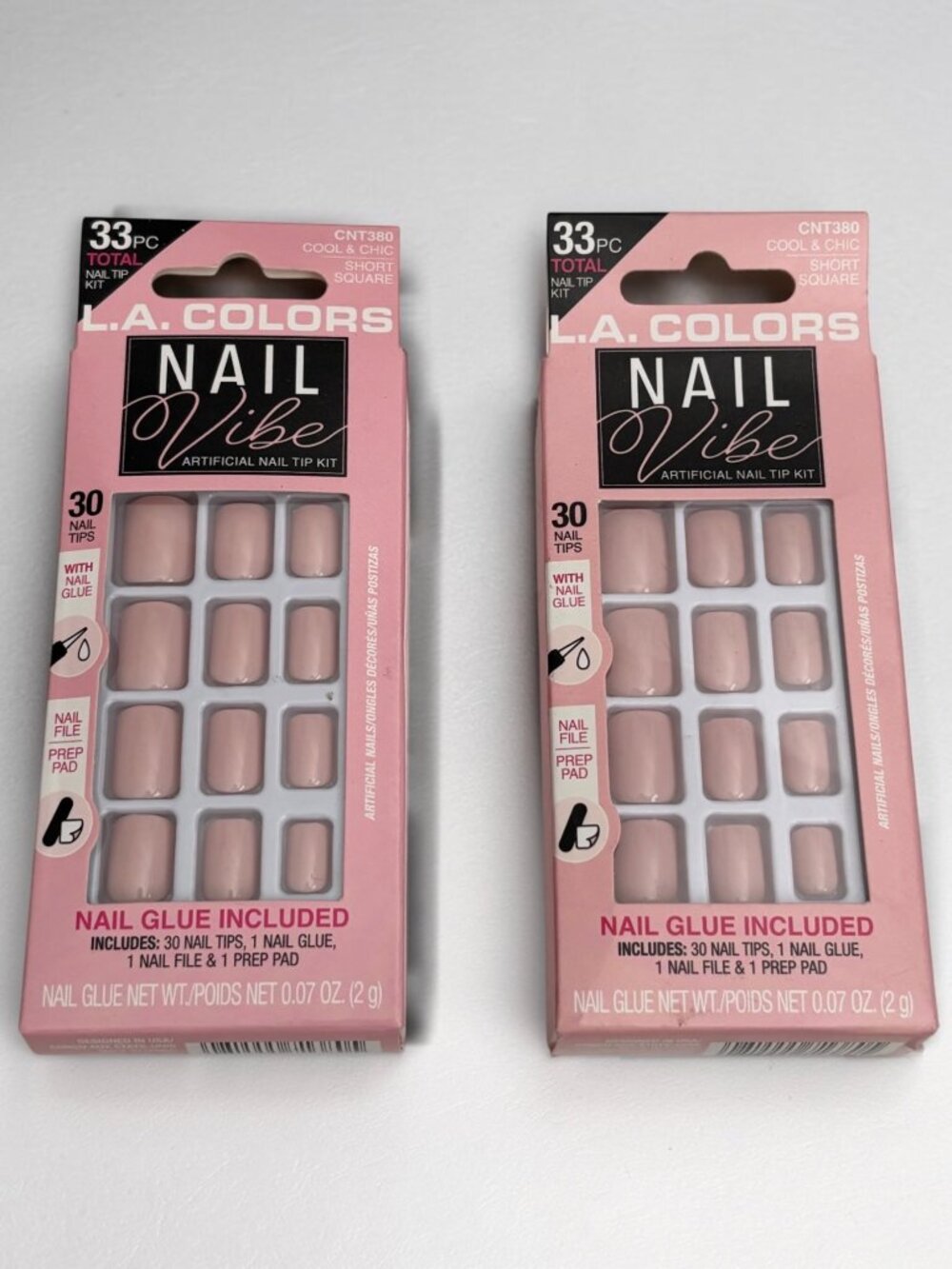 2 L.A. Colors Nail Vibe Artificial Nail Tip Kit With Glue - Cool & Chic Short Sq